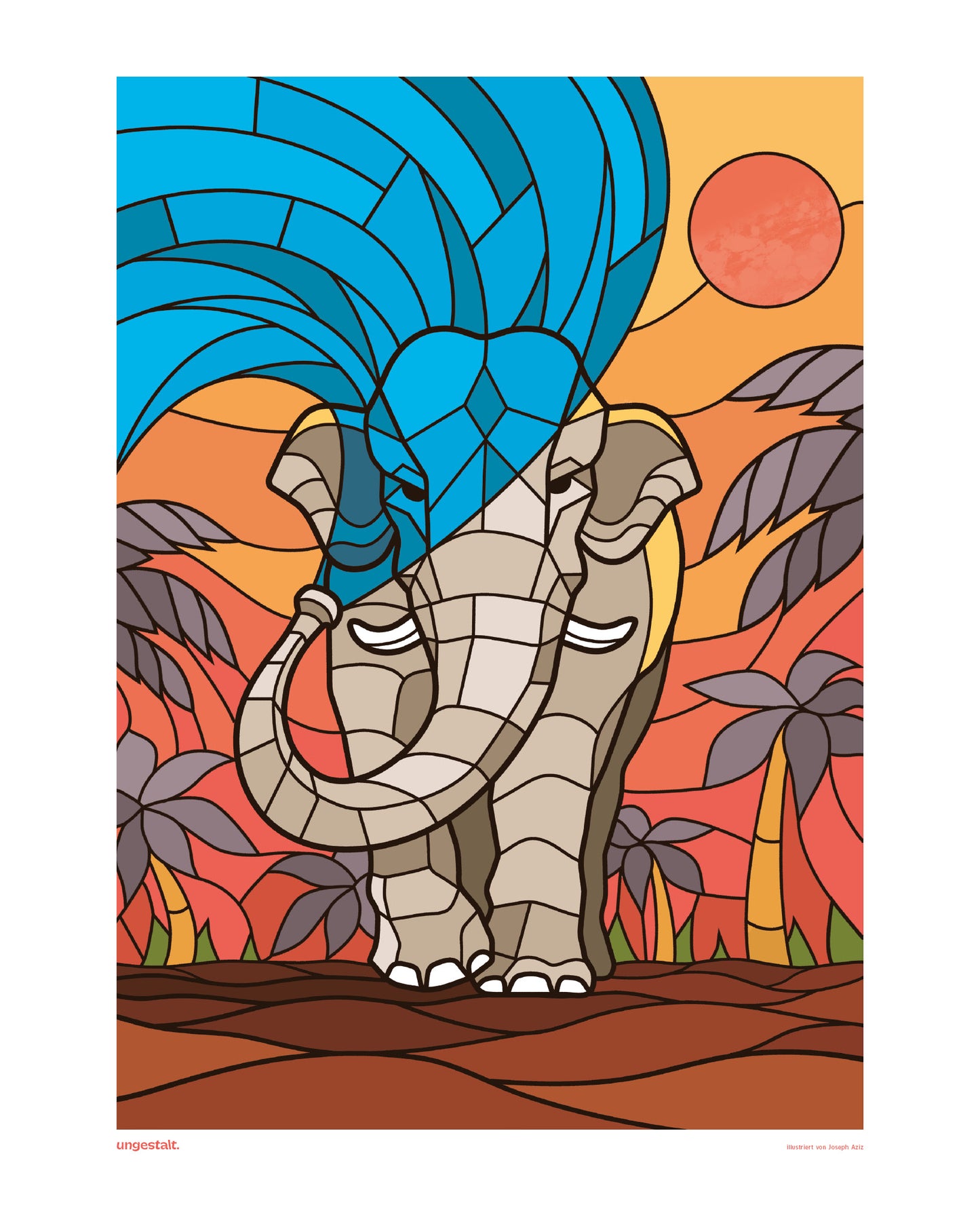 Illustriertes Poster mit einem Elefant in Buntglas-Optik
