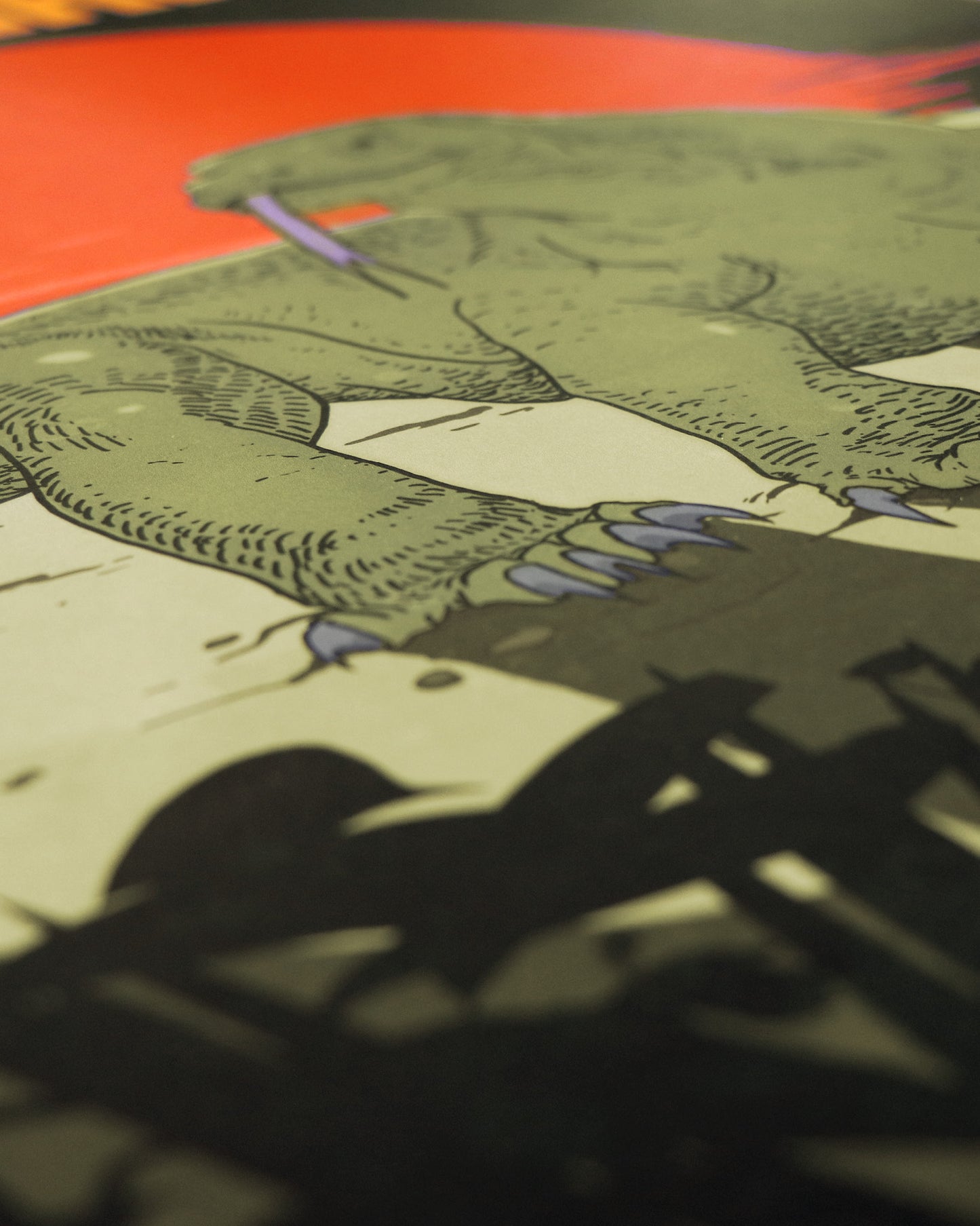 Makro-Aufnahme eines illustrierten Posters mit einem Komodowaran